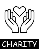 Charity, hands, heart icon. Teamwork, support, gift, endowment, donation, helping those in need, generosity, compassion, and community assistance. The concept of good nature and helping others. vector