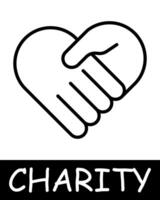 Charity, hand, heart icon. Teamwork, support, gift, endowment, donation, helping those in need, generosity, compassion, and community assistance. The concept of good nature and helping others. vector