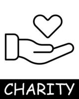 Charity, hand, heart icon. Teamwork, support, gift, endowment, donation, helping those in need, generosity, compassion, and community assistance. The concept of good nature and helping others. vector