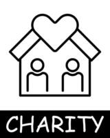 Charity, home, heart icon. Teamwork, support, gift, endowment, donation, helping those in need, generosity, compassion, and community assistance. The concept of good nature and helping others. vector