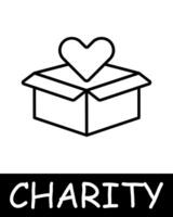 Charity, box icon. Teamwork, support, heart, gift, donation, helping those in need, generosity, compassion, and community assistance. The concept of good nature and helping others. vector