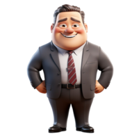 male character, boss, businessman or entrepreneur, fat body, 3d illustration design, png