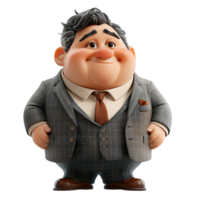 masculino personagem, chefe, homem de negocios ou empreendedor, gordo corpo, 3d ilustração projeto, png