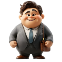 masculino personagem, chefe, homem de negocios ou empreendedor, gordo corpo, 3d ilustração projeto, png