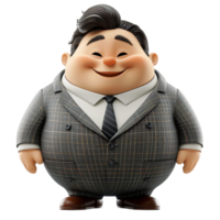 male character, boss, businessman or entrepreneur, fat body, 3d illustration design, png