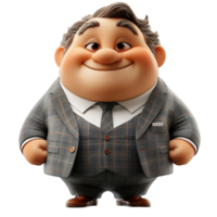 male character, boss, businessman or entrepreneur, fat body, 3d illustration design, png