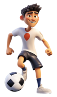 3d cartoon character of stylized soccer player carrying the ball, png