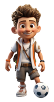 3d cartoon character of stylized soccer player carrying the ball, png