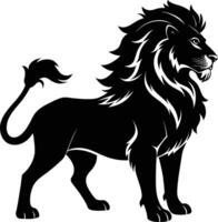 un negro y blanco ilustración de un león vector