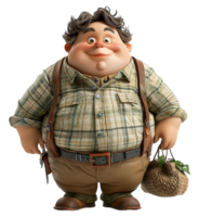 fat person cartoon character, 3d design isolated on transparent background, png