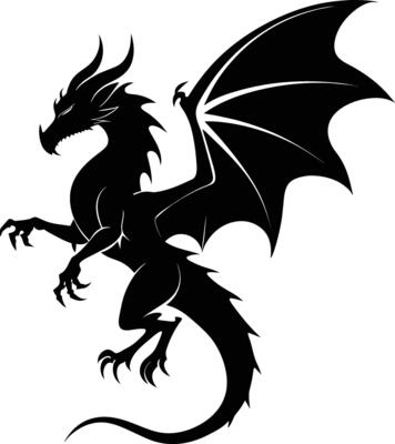 a black and white silhouette of a dragon