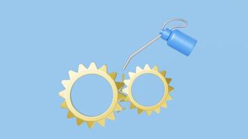 Metal oiler with cog isolated on blue background. 3d render illustration video