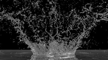 3d water splash transparent isolated on black background. 3d render illustration, alpha channel video