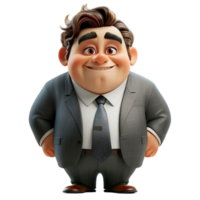 masculino personagem, chefe, homem de negocios ou empreendedor, gordo corpo, 3d ilustração projeto, png