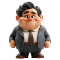 masculino personagem, chefe, homem de negocios ou empreendedor, gordo corpo, 3d ilustração projeto, png