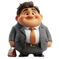 masculino personaje, jefe, empresario o emprendedor, grasa cuerpo, 3d ilustración diseño, png