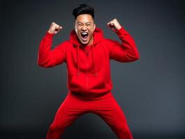 Asian man dressed in sportswear clearly active and full of energy photo