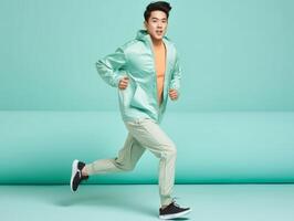 Asian man dressed in sportswear clearly active and full of energy photo