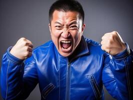 Asian man dressed in sportswear clearly active and full of energy photo