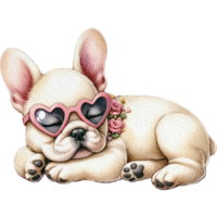 creme francês buldogue cachorro vestindo em forma de coração óculos de sol para dormir png
