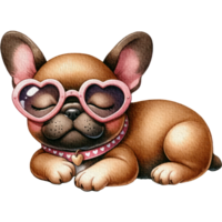 Fawn French Bulldog dog wearing heart-shaped sunglasses-Sleep png