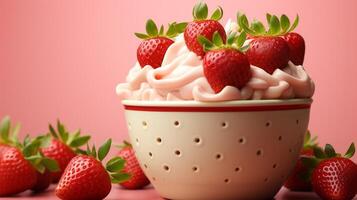 Ice cream strawberry cup frozen dessert on street food creamy gelato photo