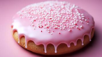 Cookies with chocolate biscuit for snack on pink background photo