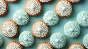 Cookies with chocolate biscuit for snack on blue background photo