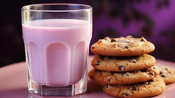 Cookies with chocolate and milk for simple breakfast photo