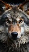 Wolf grey fur animal forest predator face closeup photo