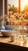 Wooden floor and window in golden hours shine light silhouette photo