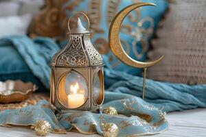 Beautiful eid or ramadan Mubarak Islamic lantern background generated.Ai photo