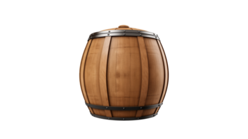 Wooden oak barrel front view cut out. Isolated wooden barrel on transparent background png