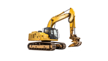 Yellow excavator cut out. Work excavator on transparent background png