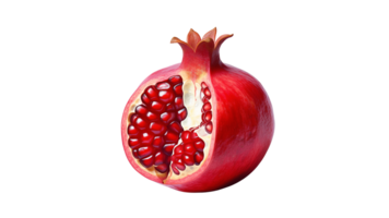 Isolated pomegranate fruit cut out. Half pomegranate fruit on transparent background png