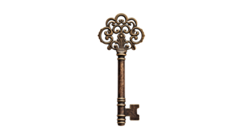 Retro door key cut out. Isolated vintage door key on transparent background png