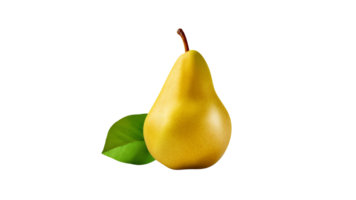 Isolated pear fruit with leaf cut out. Whole pear fruit on transparent background png