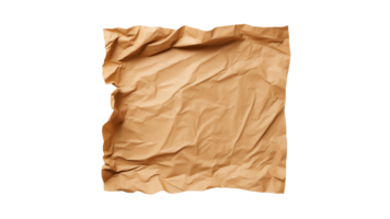 Square piece of crumpled brown craft paper cut out. Craft crumpled paper on transparent background png