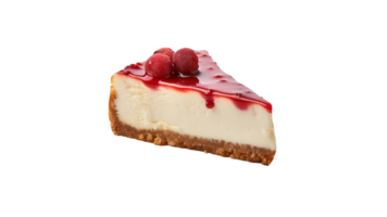 Cheesecake with raspberry cut out. Isolated cheesecake on transparent background png
