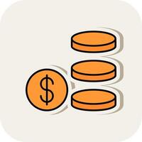 Coin Stack Line Filled White Shadow Icon vector