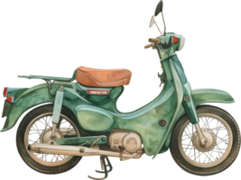 A green scooter with a brown seat and a black handlebar png