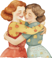 Two women are hugging each other in a painting png