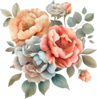 A bouquet of flowers with a mix of pink and blue flowers png