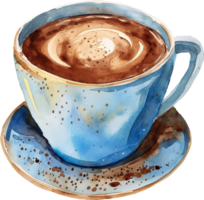 A blue coffee cup with a white swirl on top and a brown swirl on the side png