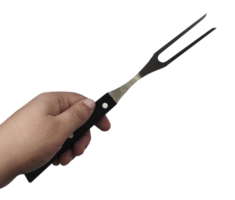 Hand halten ein Grill Gabel auf transparent Hintergrund png