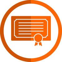 Certificación glifo naranja circulo icono vector