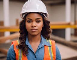 constructor mujer en un blanco casco. foto