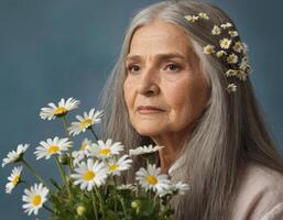 Old woman with wildflowers. photo