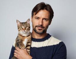 Friendship between man and cat. photo