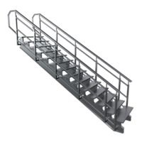 a metal stairway with a railing on a transparent background png